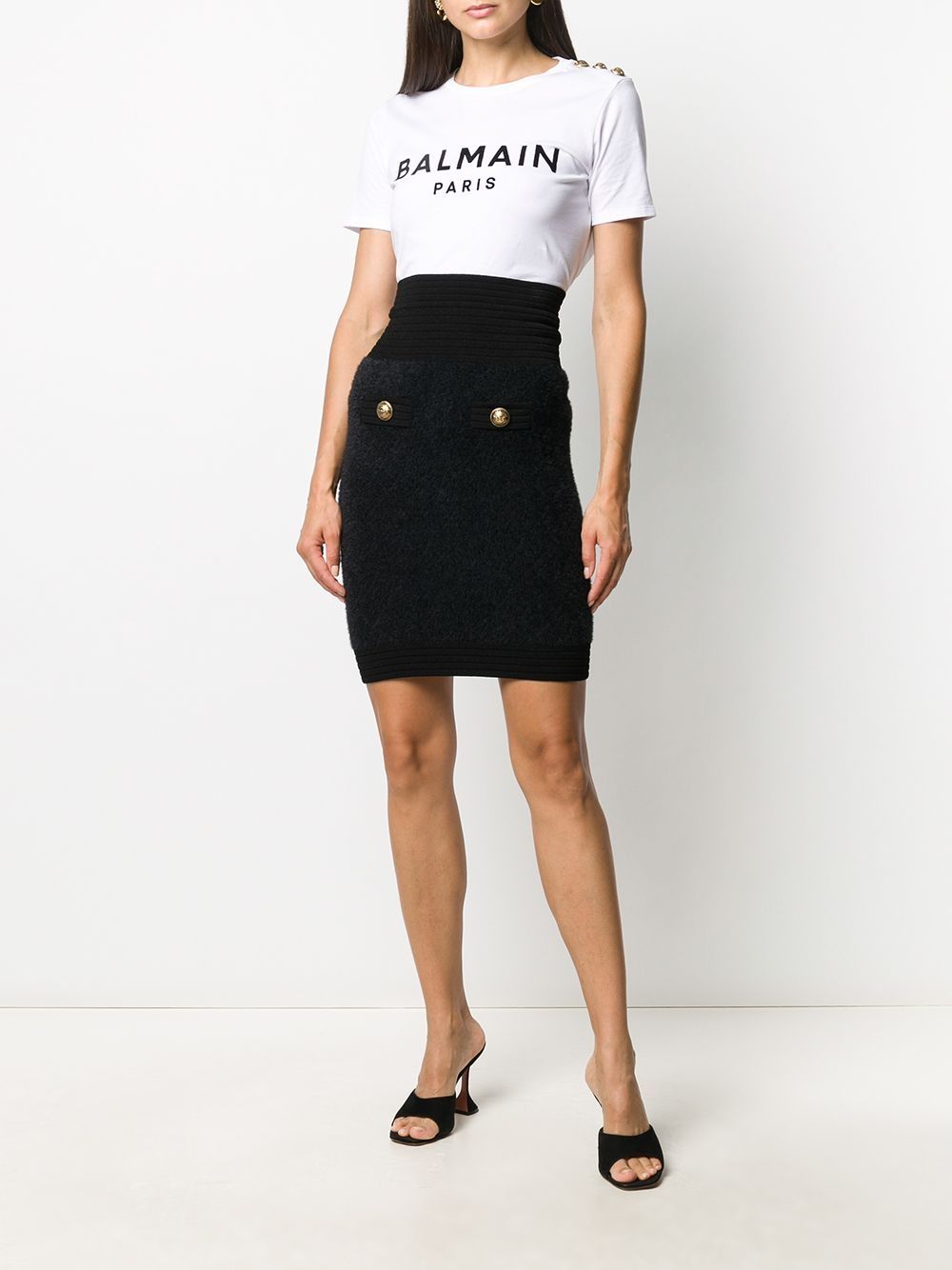 Shop Balmain Stretch-knit Mini Skirt In Black