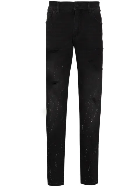 Dolce & Gabbana splatter-paint tapered-leg jeans
