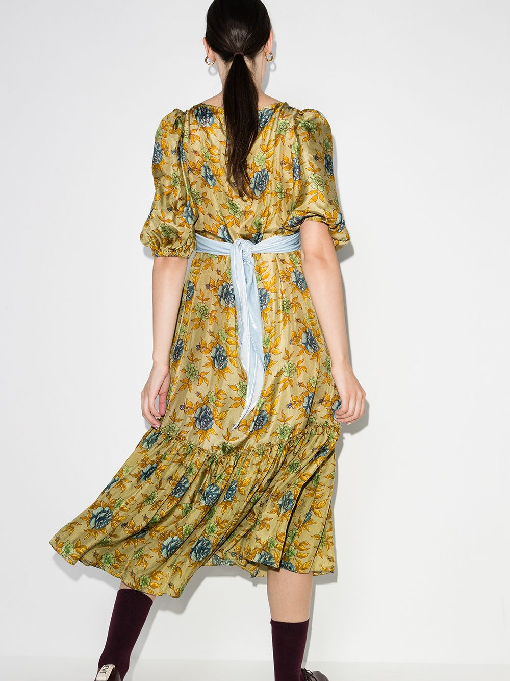 фото Rentrayage pleated floral-print silk dress