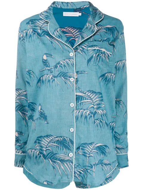 Desmond & Dempsey leaf print short pyjama shirt