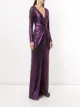 Marchesa Notte metallic ruched V-neck dress