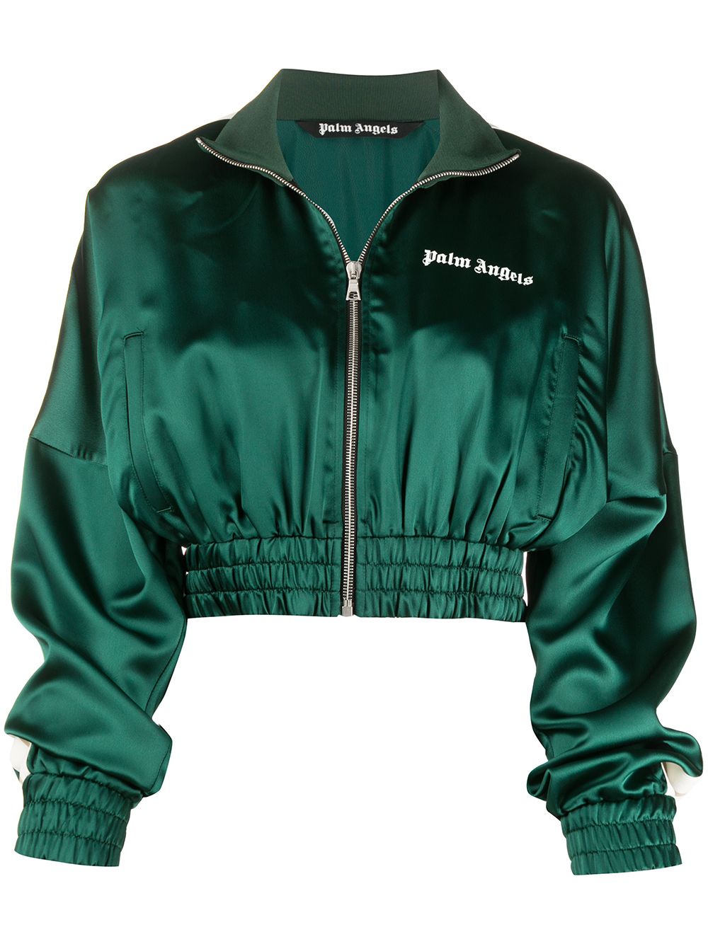 Palm Angels Logo Print Cropped Jacket In Green