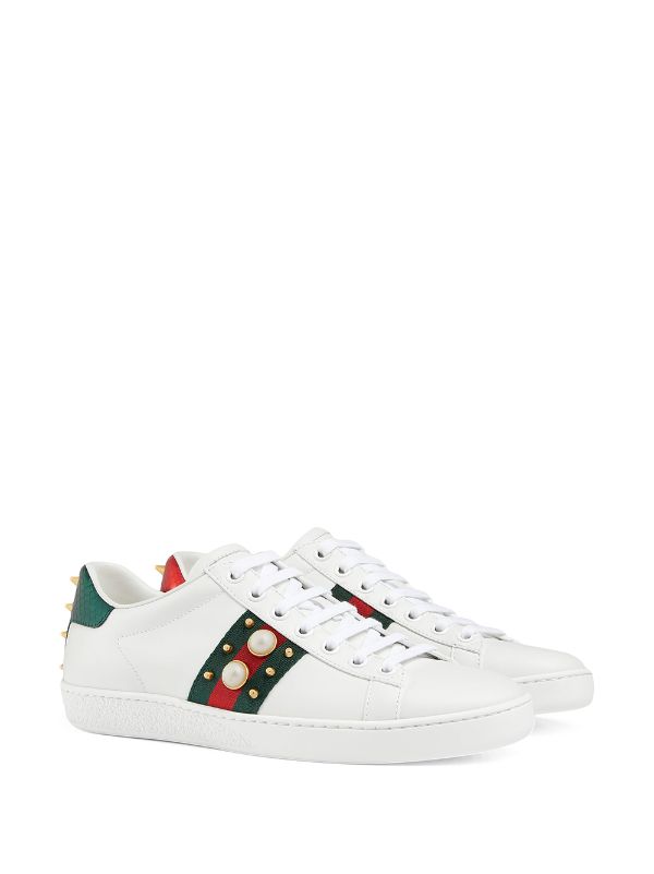 Shop white Gucci Ace studded sneakers 