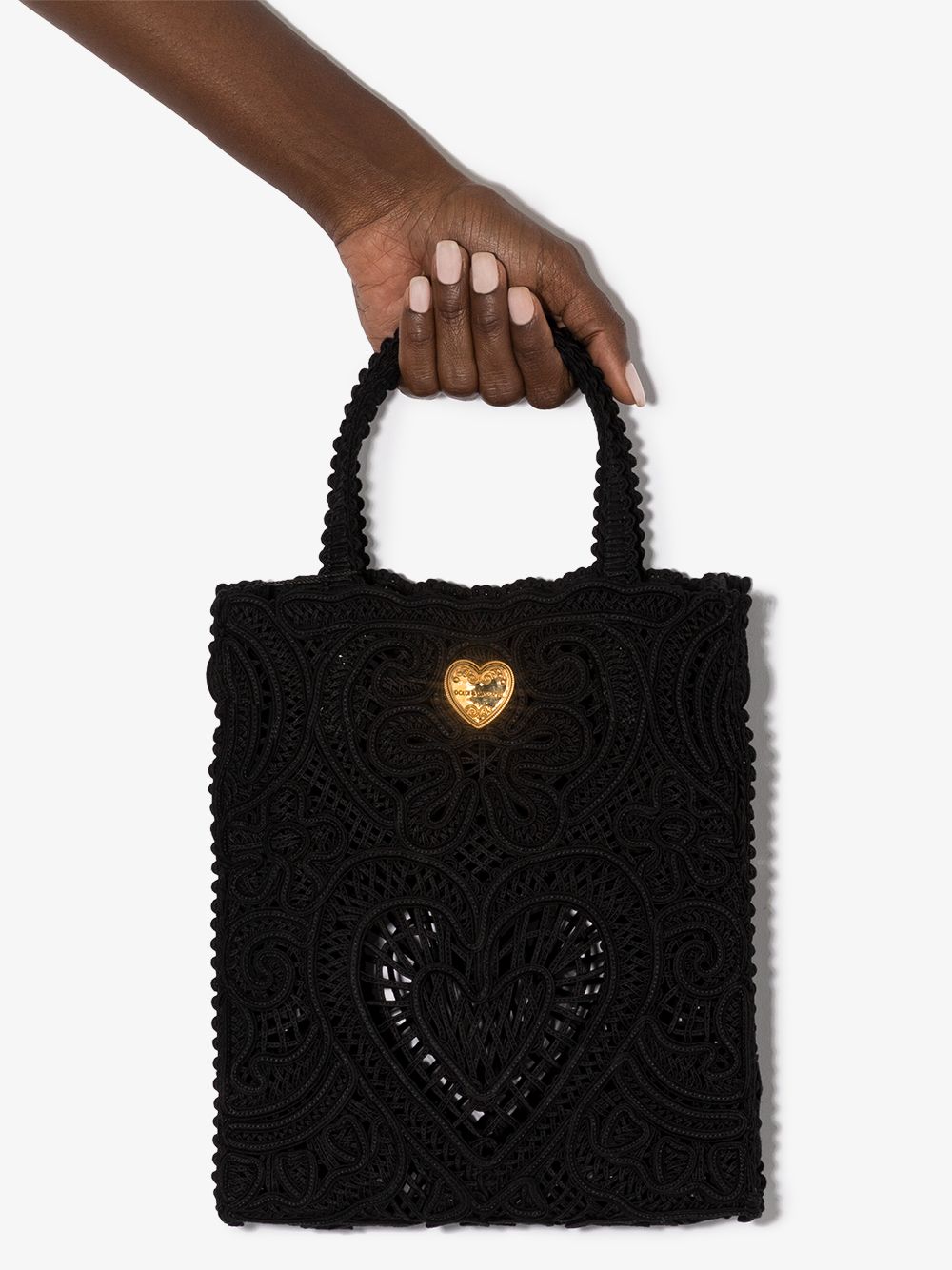 Shop Dolce & Gabbana Small Beatrice Cordonetto-lace Tote Bag In Black