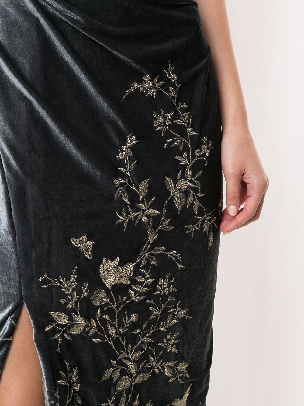фото Marchesa notte бархатное платье с цветочной вышивкой
