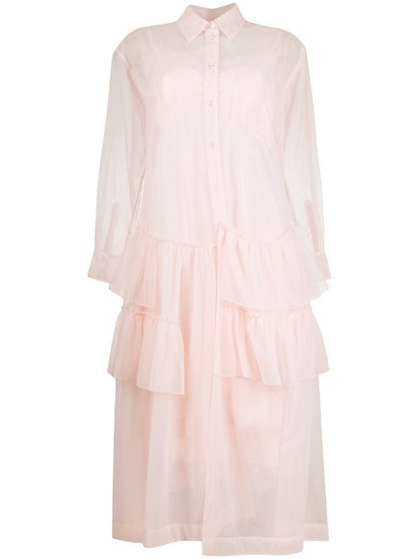 bell sleeve layered ruffles pleated shirt dress