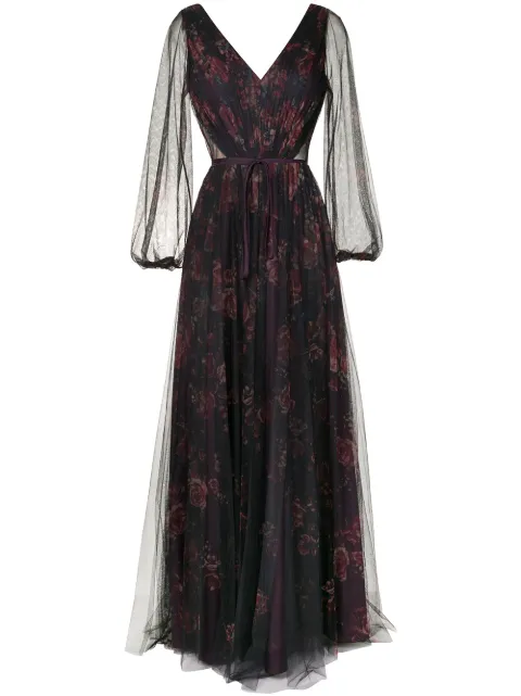 Marchesa Notte Bridesmaids فستان ماكسي شفاف بطبعة زهور