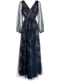 Marchesa Notte Bridesmaids sheer floral maxi dress - Blue