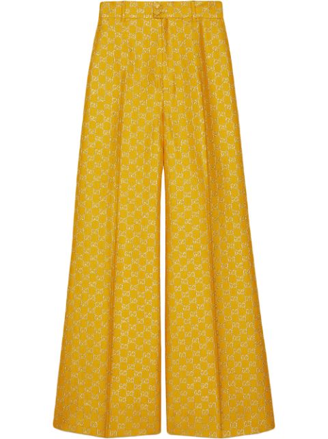 Shop yellow & metallic Gucci GG lamé wide leg trousers with Express ...
