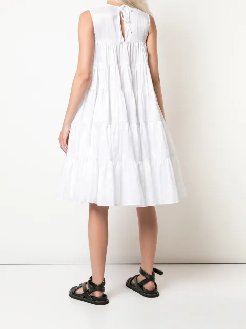 Cecilie Bahnsen white gathered flare midi dress for women | PS200037 at Farfetch.com