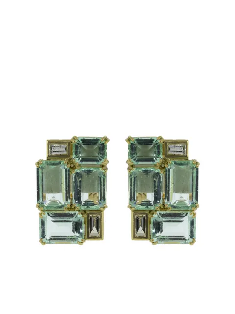 Sylva & Cie 18kt yellow gold diamond colombian emerald earrings