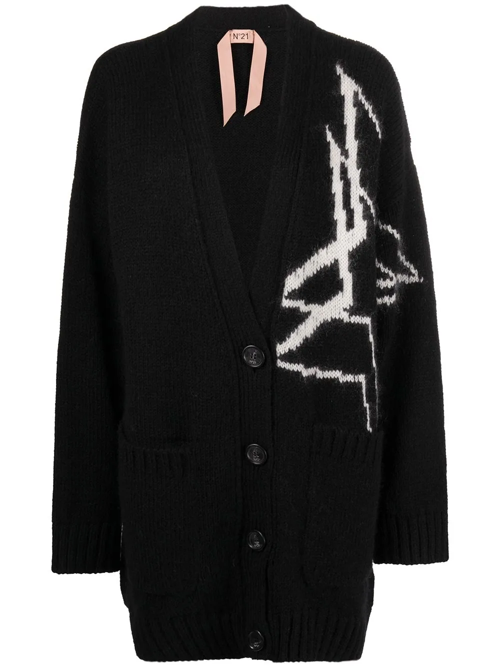 N°21 Intarsia-star Cardigan In Black