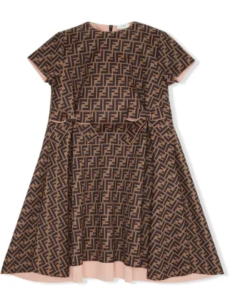 Shop Brown Fendi Kids Ff Logo Dress With Express Delivery Farfetch