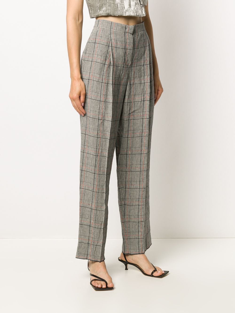 Shop Emporio Armani Tartan Pattern High-waisted Trousers In White