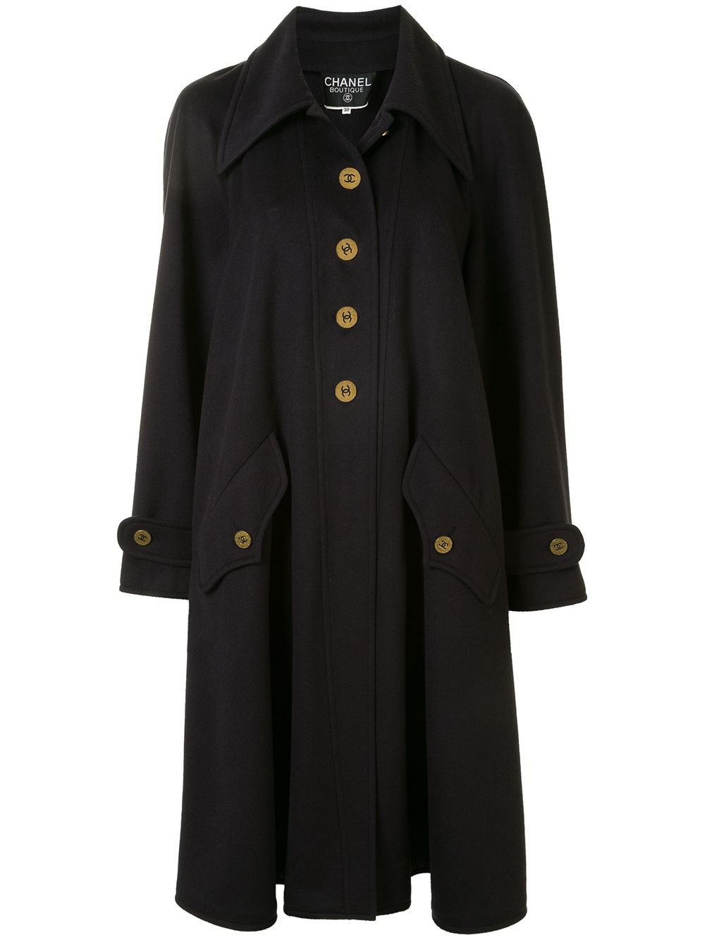 Pre-owned Chanel Midi-length Flared Coat In Blue