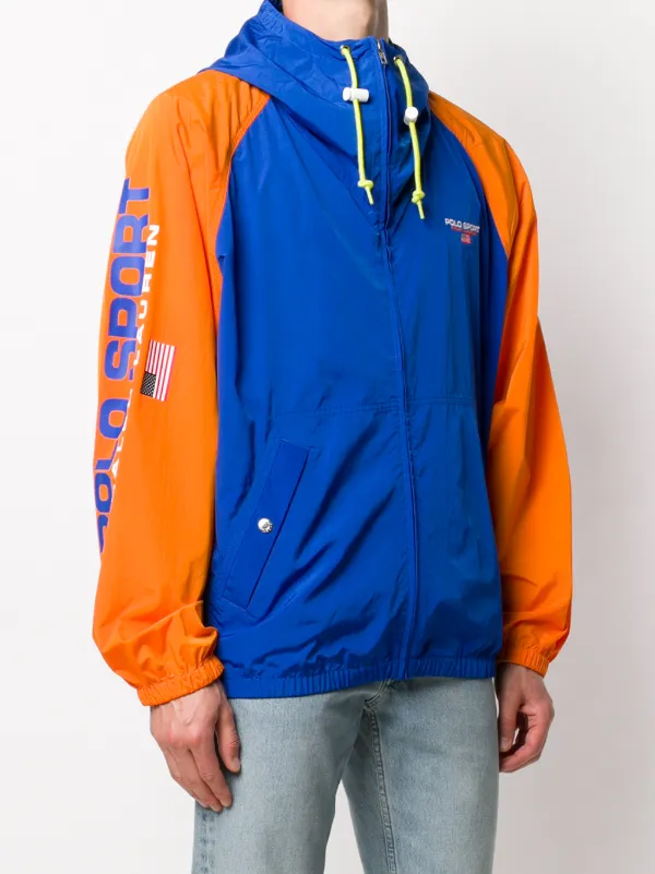orange contrast-sleeve hooded jacket 