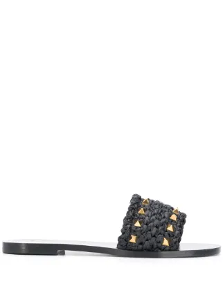valentino rockstud raffia sandal