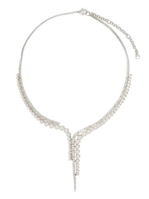 Yoko London 18kt white gold Raindrop Akoya pearl and diamond necklace