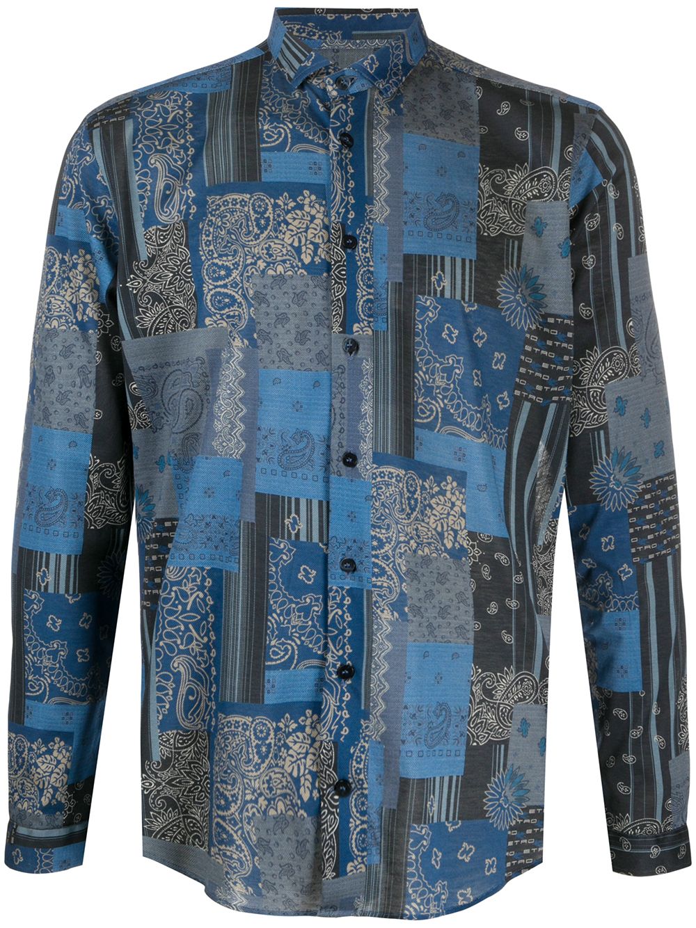 Etro Paisley Patchwork Print Shirt In Blue