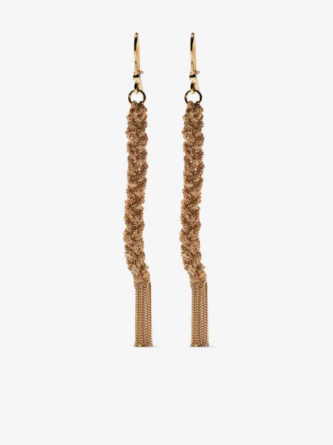 Carolina Bucci 18kt yellow gold and beige silk Lucky woven drop earrings