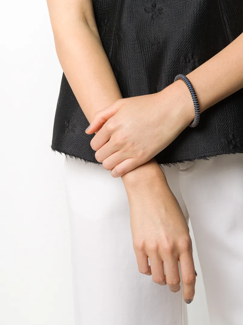 CAROLINA BUCCI YELLOW SILVER AND DARK BLUE THREADED TWISTER BAND BRACELET