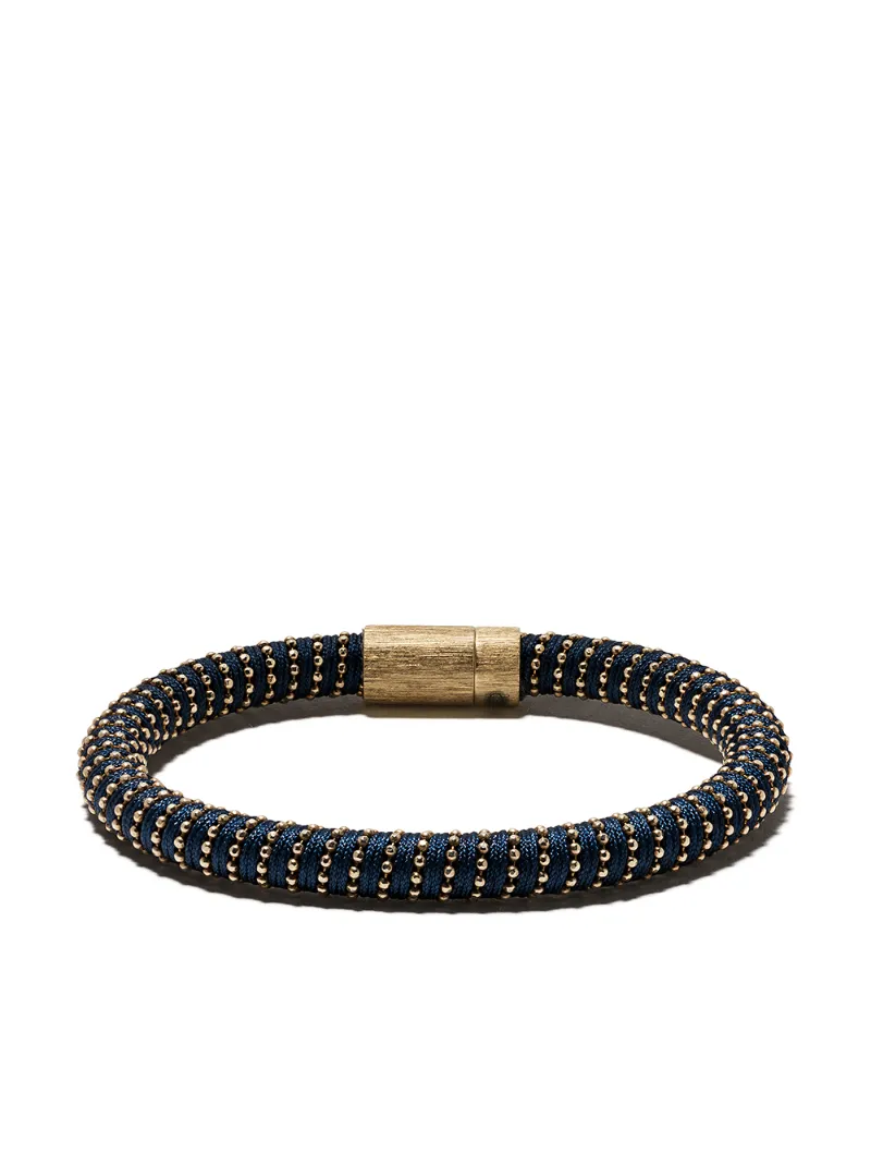 CAROLINA BUCCI YELLOW SILVER AND DARK BLUE THREADED TWISTER BAND BRACELET