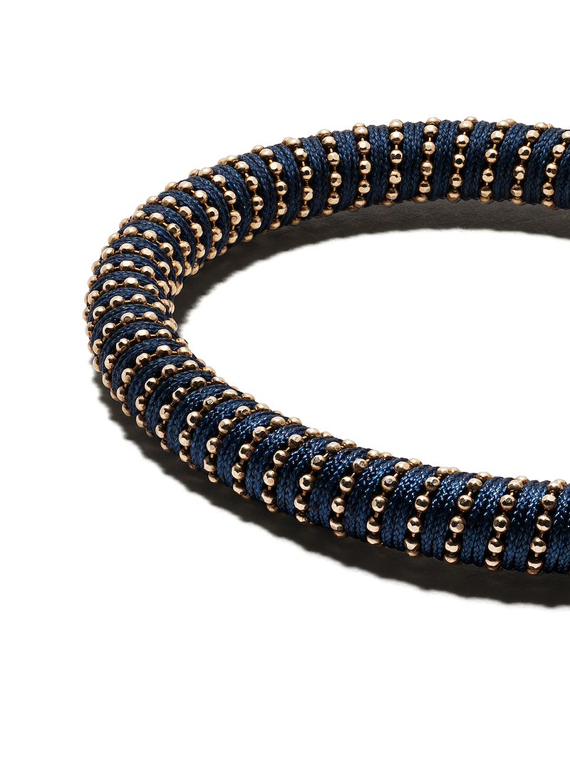 CAROLINA BUCCI YELLOW SILVER AND DARK BLUE THREADED TWISTER BAND BRACELET