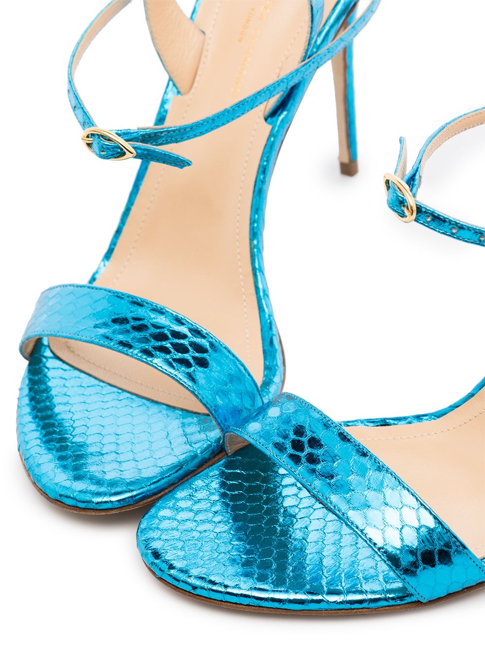 фото Jennifer chamandi blue tommaso 105 snake print leather sandals