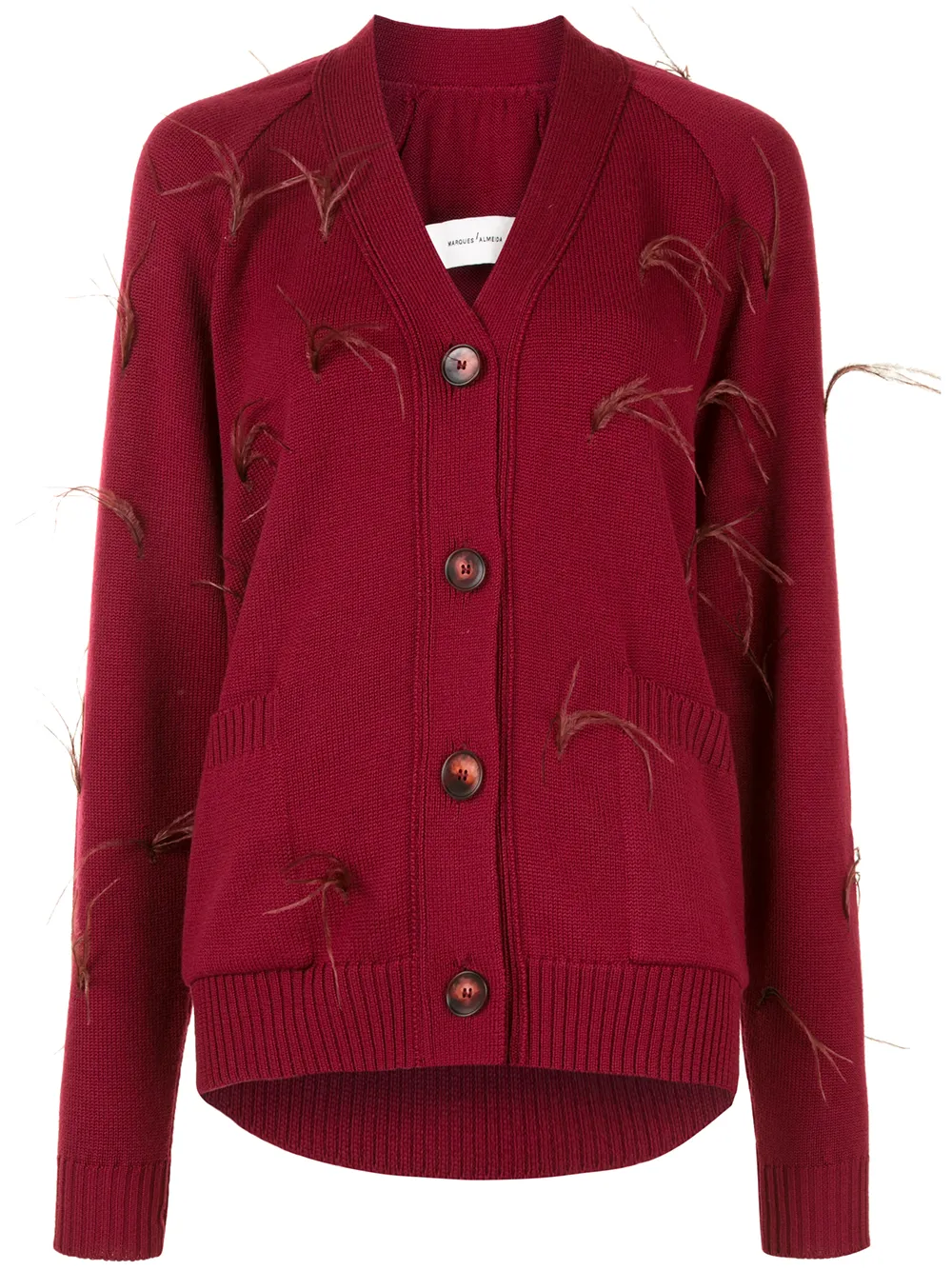 Marques'Almeida кардиган с перьями и V-образным вырезом