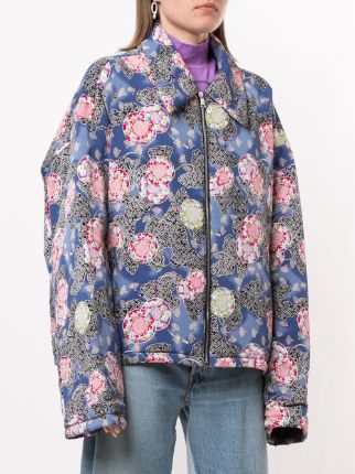 fan-print oversized padded shirt jacket展示图