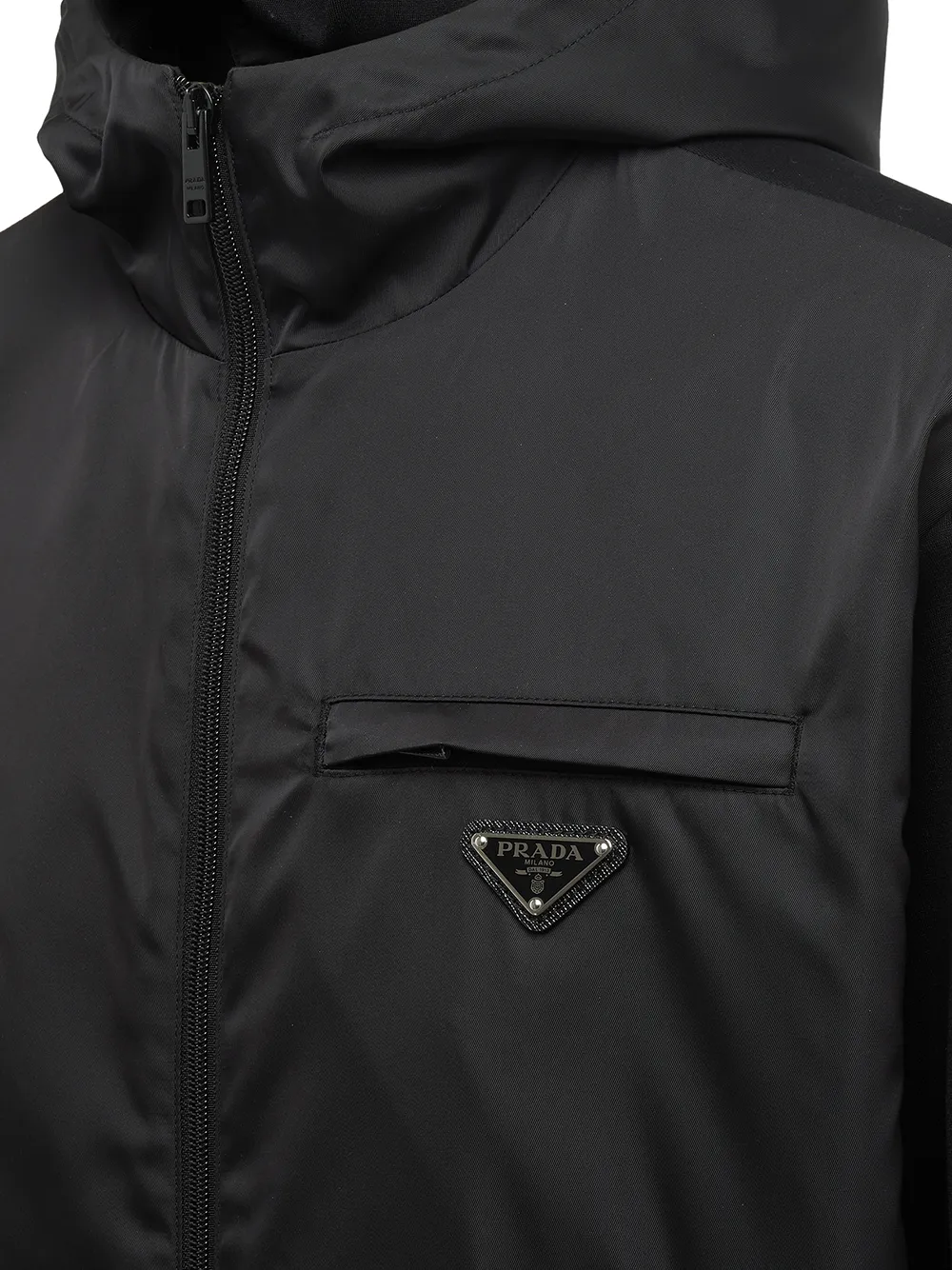 Prada black hooded logo-plaque jacket 