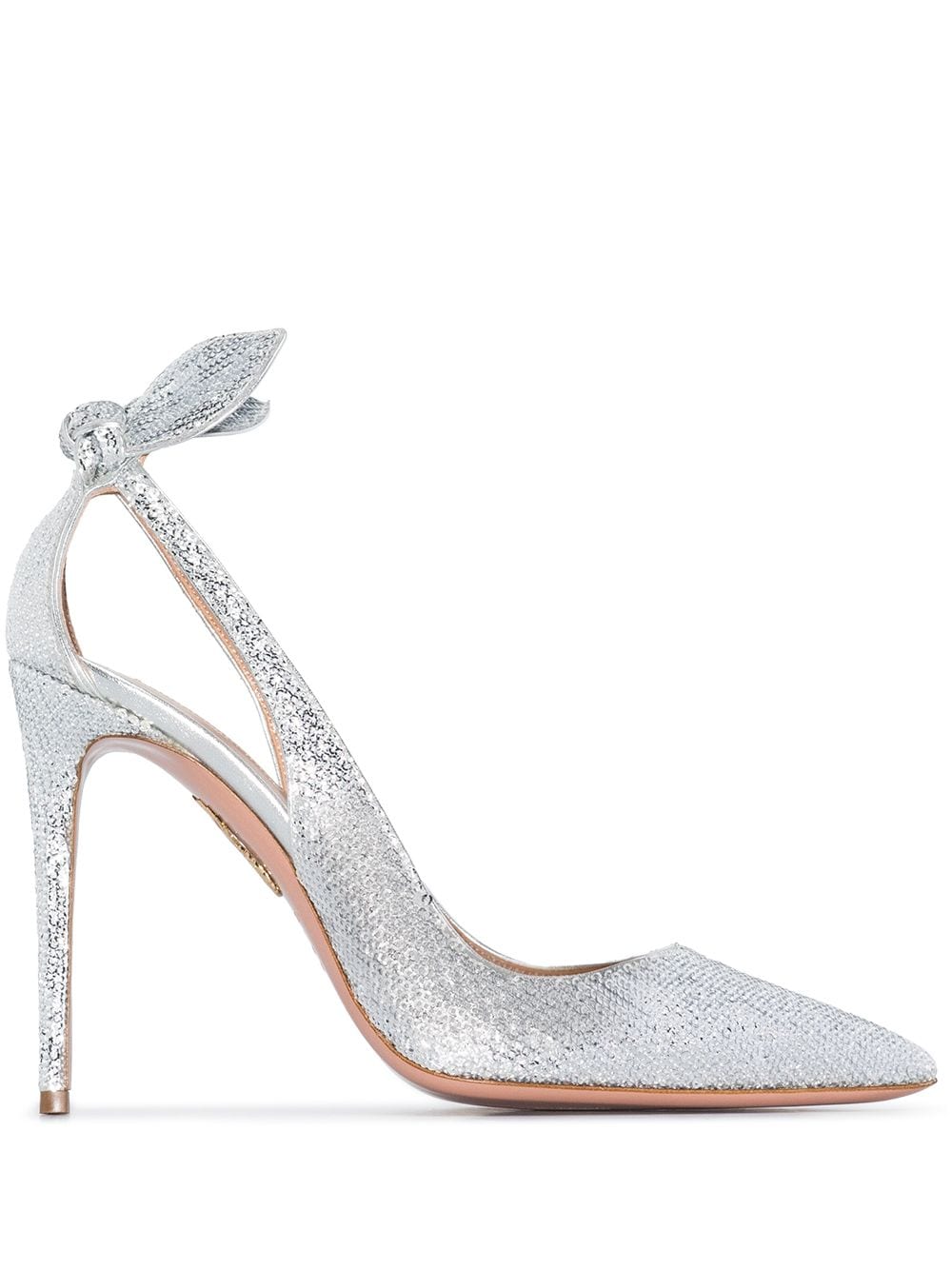 Aquazzura Bow Tie glitter-effect pumps Silver