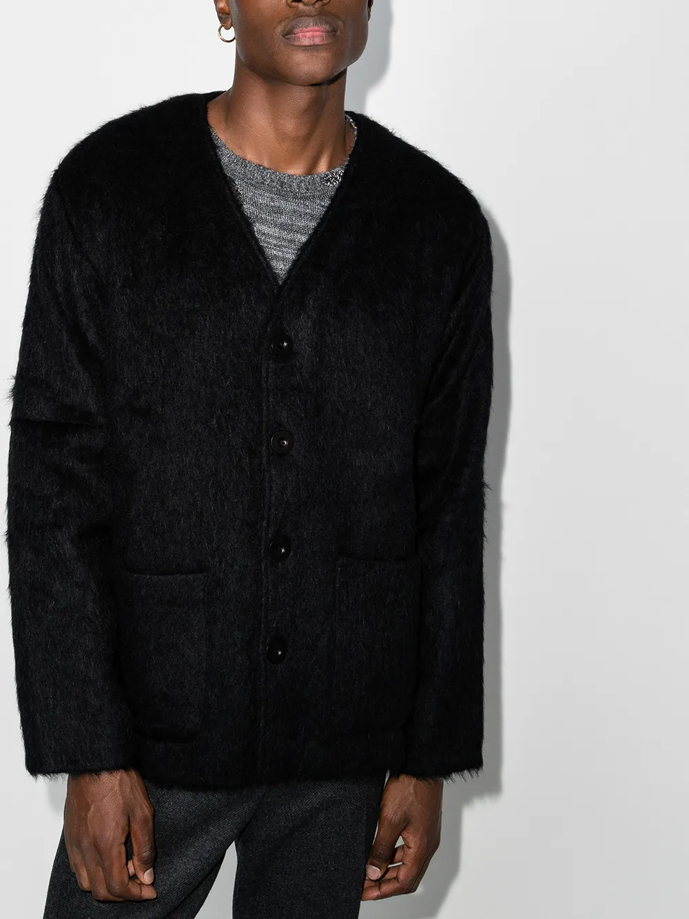 faux-fur button-up cardigan