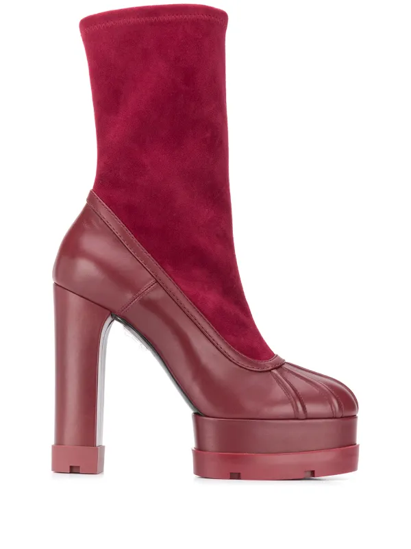 red calf length boots