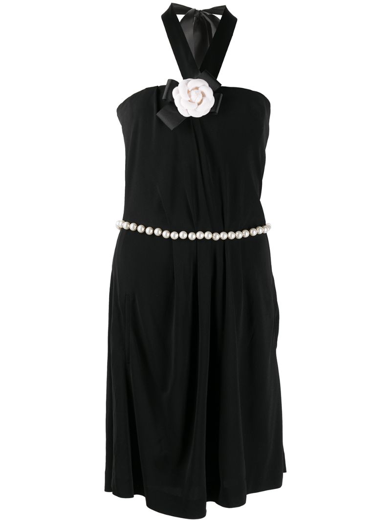 Pre-owned Chanel 2009 Faux Pearl Embellished Dress In Black