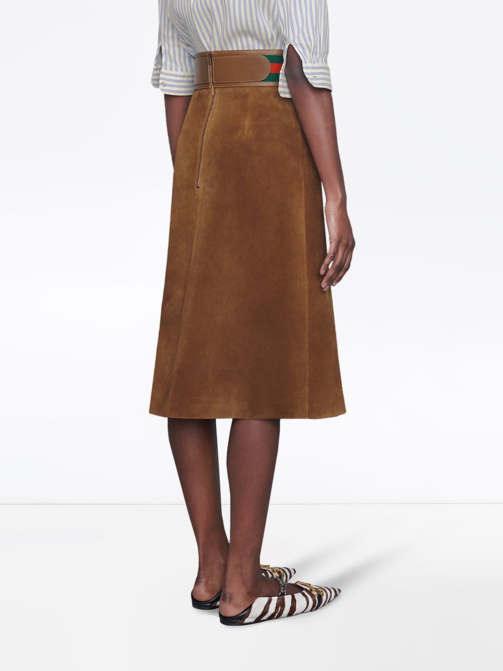 Shop Gucci Horsebit Suede Midi Skirt In Brown