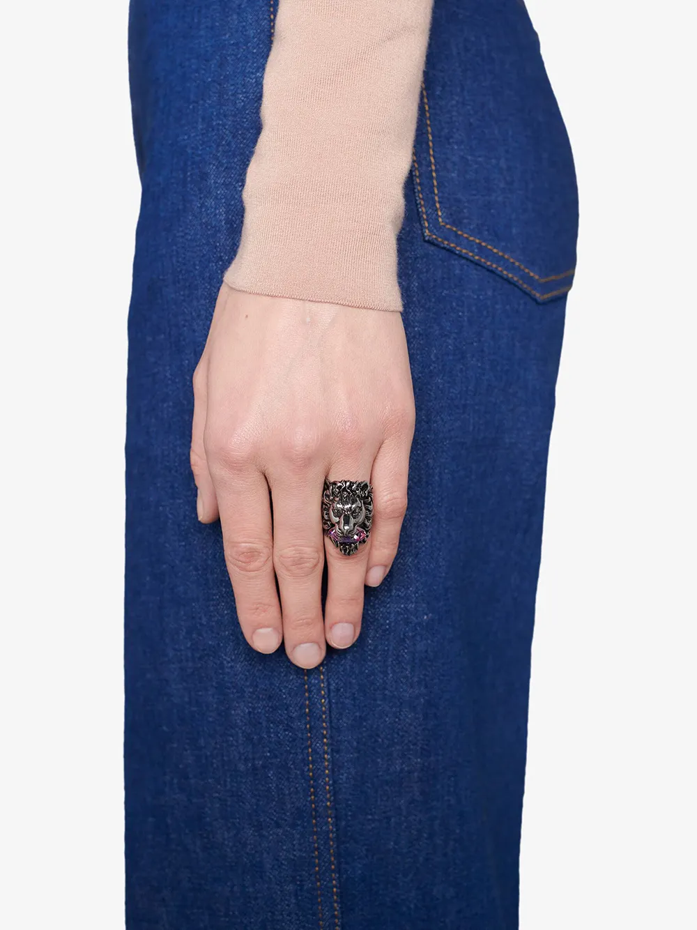 lion head ring with crystal