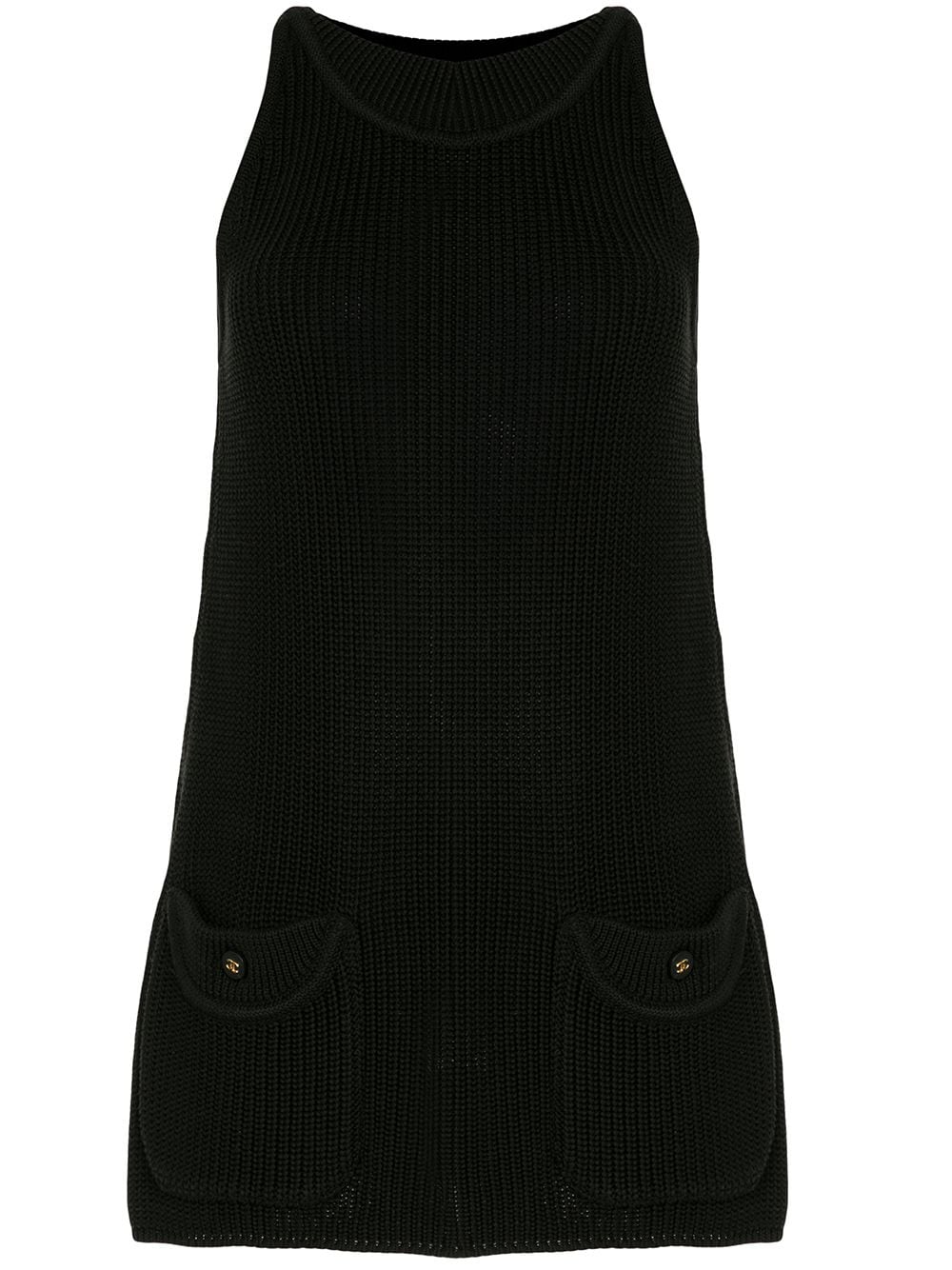 Pre-owned Chanel 1996 Ribbed Knitted Dress In Black