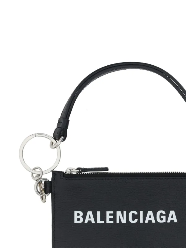 Balenciaga store Logo Leather Keyring Pouch