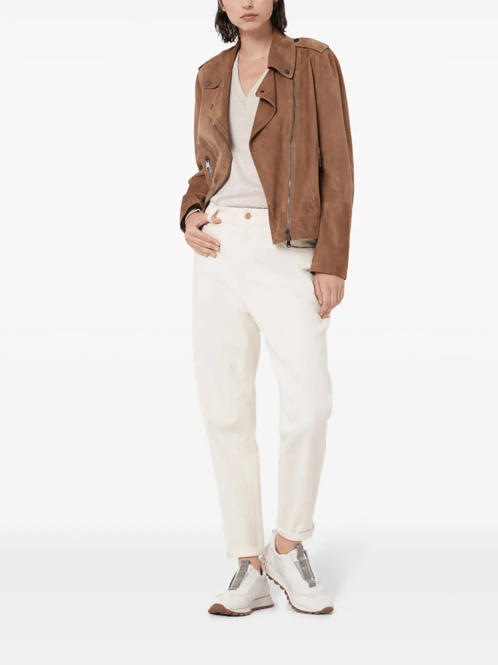 Brunello Cucinelli Long-sleeve Fitted Jumper In Neutrals