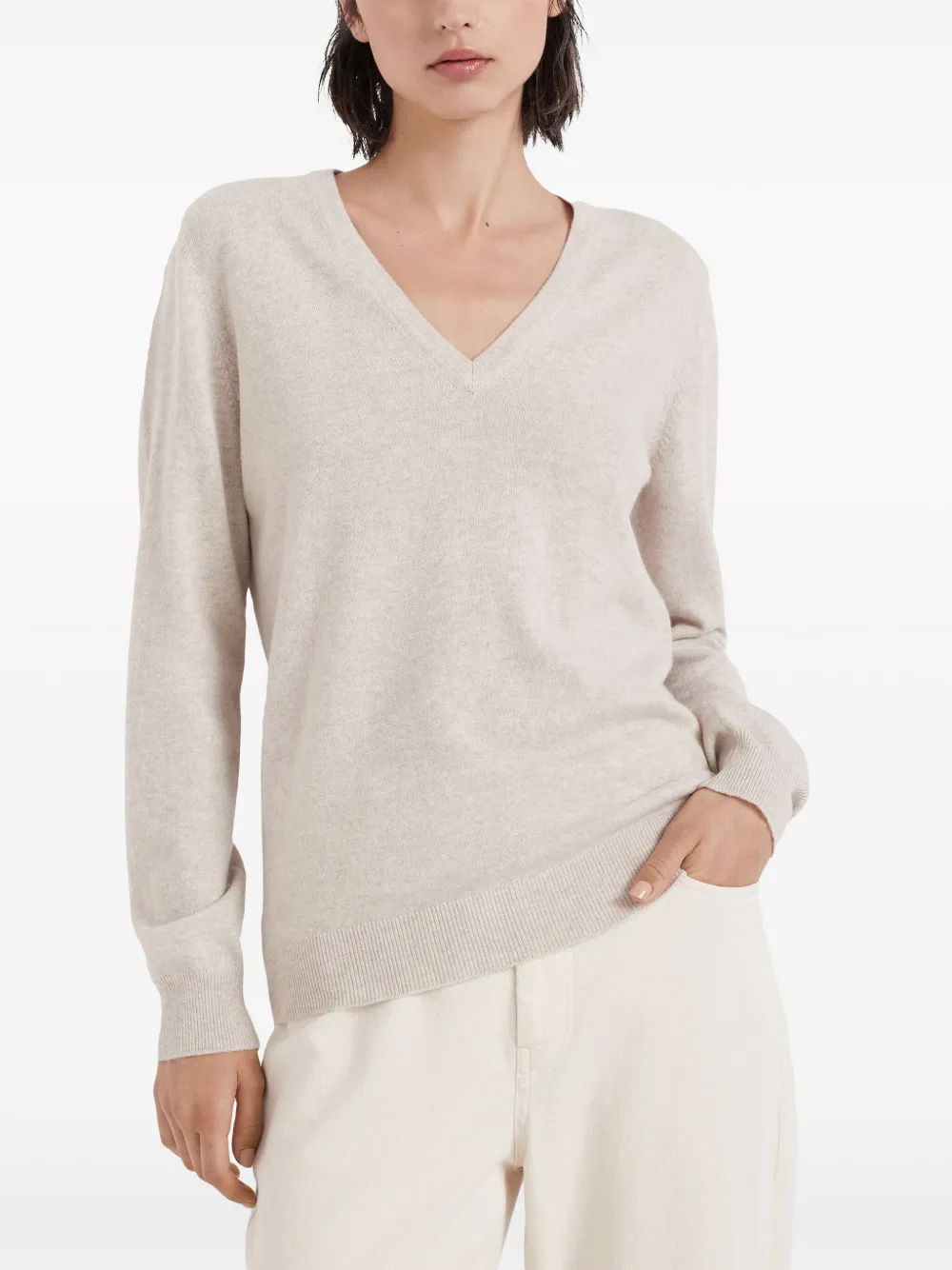 Brunello Cucinelli Long-sleeve Fitted Jumper In Neutrals
