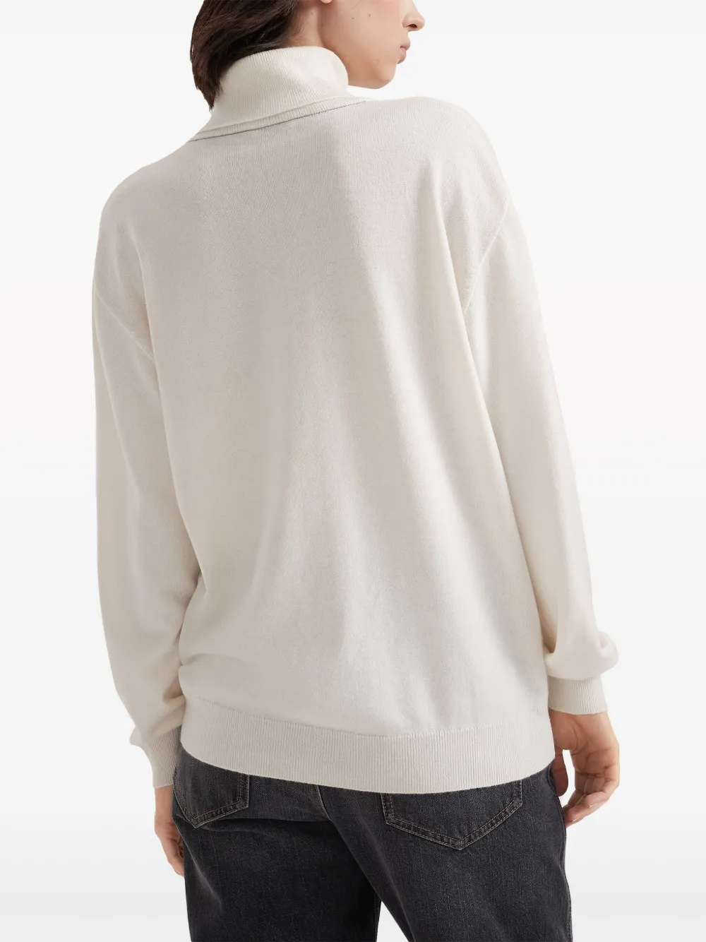 Brunello Cucinelli Wool Sweater With Elegant Ribbed Texture And Relaxed Fit In White