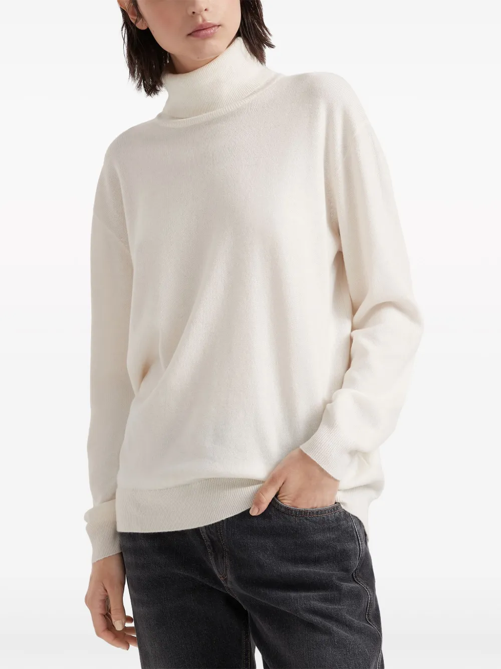 Brunello Cucinelli Wool Sweater With Elegant Ribbed Texture And Relaxed Fit In White
