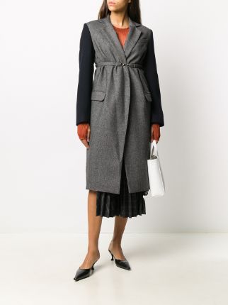 contrast-sleeve midi coat展示图