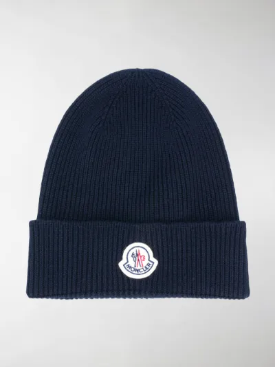 Moncler ribbed wool beanie hat blue | MODES