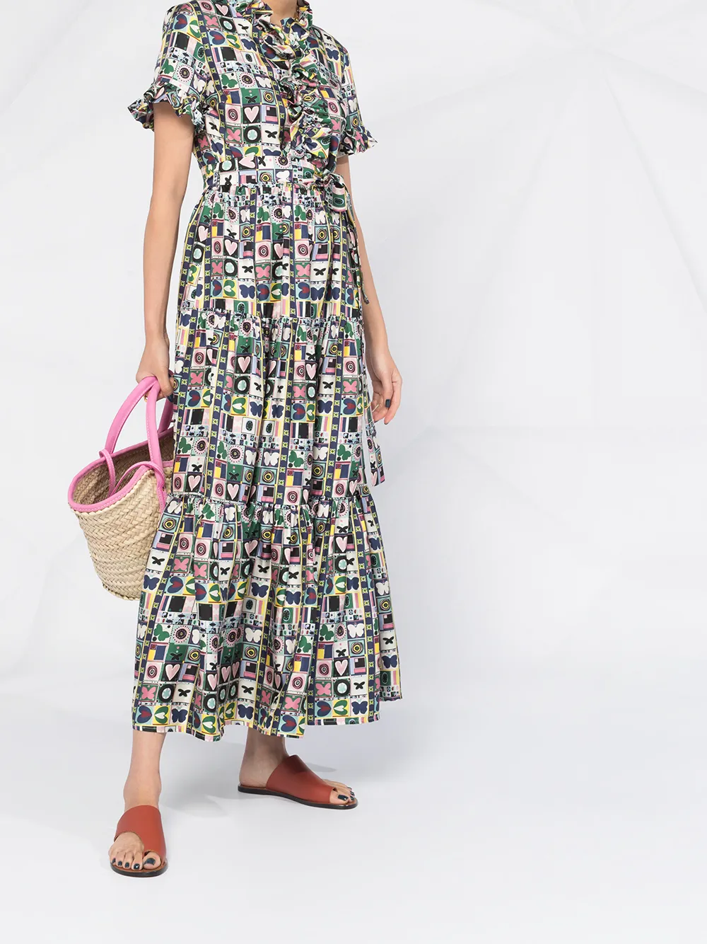 La DoubleJ Maxi-blousejurk met print - Blauw