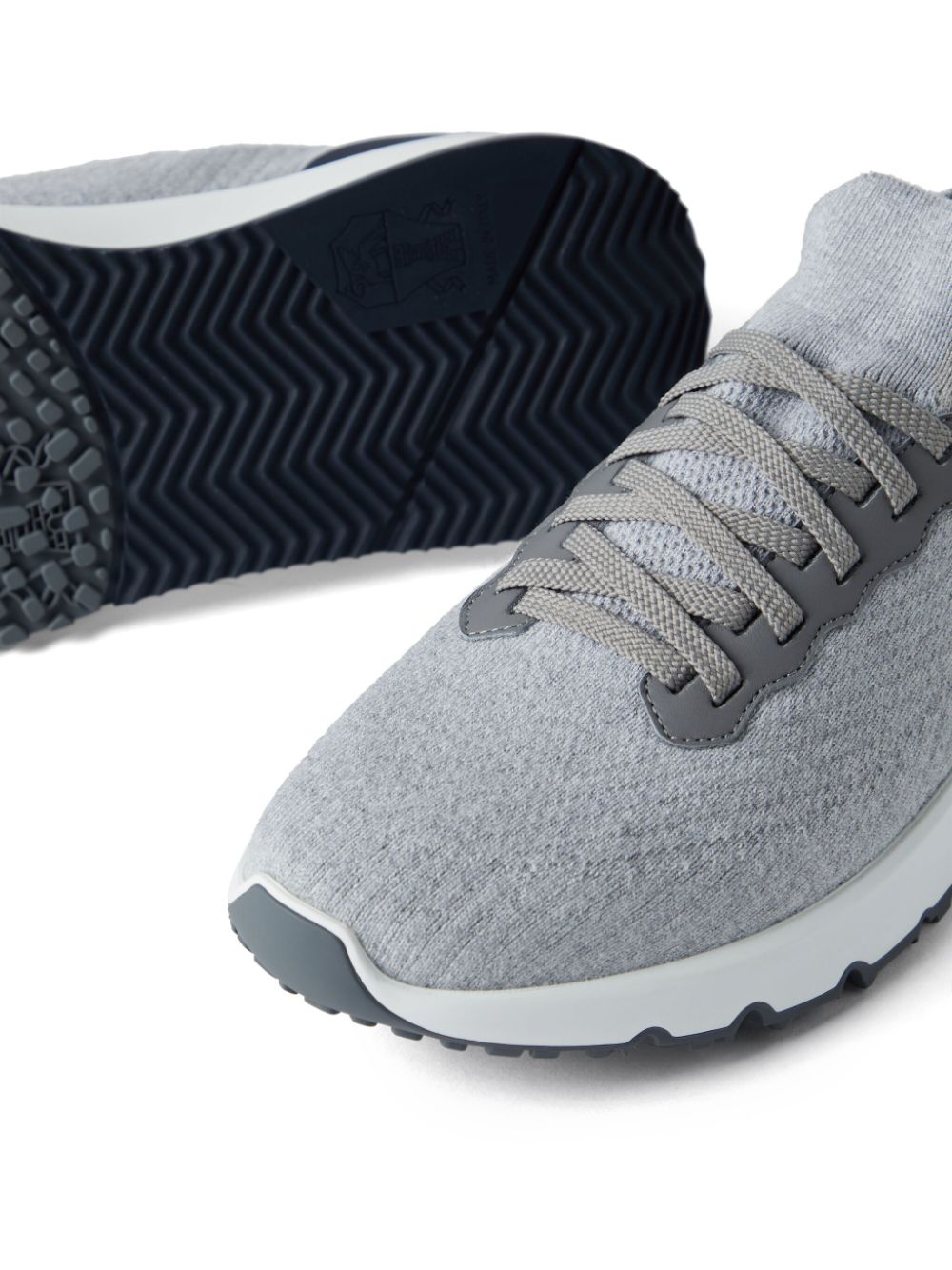 Shop Brunello Cucinelli Knitted Low-top Sneakers In Grey