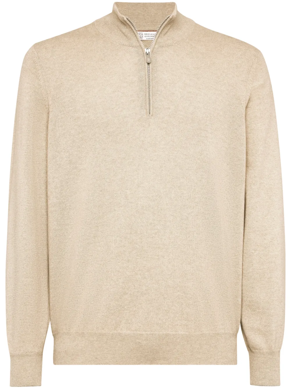 Brunello Cucinelli High Neck Zip Front Sweatshirt In Neutrals