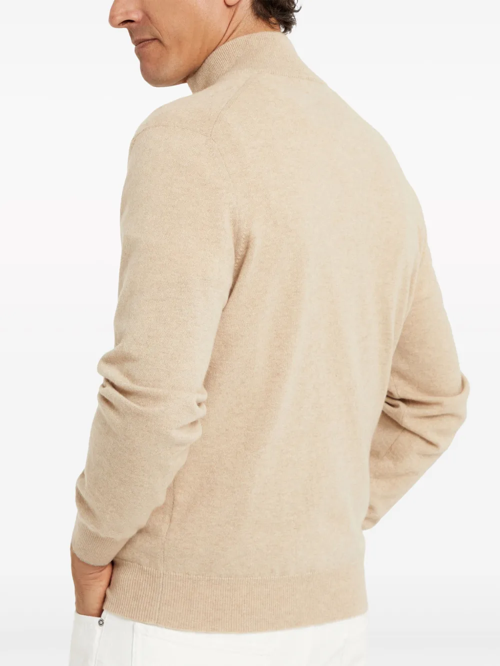 Brunello Cucinelli High Neck Zip Front Sweatshirt In Neutrals