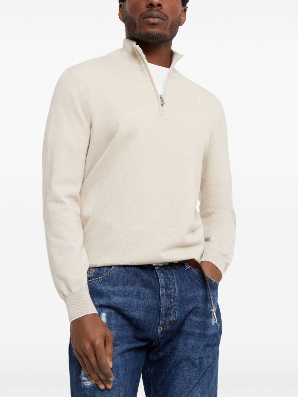 Brunello Cucinelli short-zip knitted jumper - Neutrals